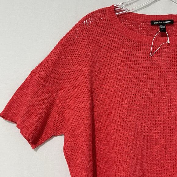 Eileen Fisher Organic Linen Cotton Slub Boxy Top M Orange Red Drop Shoulder NEW - Picture 2 of 10